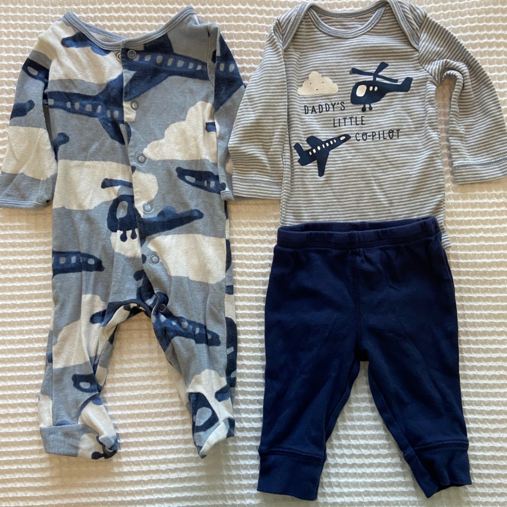 Carter's Blue Airplane/Aviation cotton Outfit & Sleeper-Daddy’s little Copilot!
